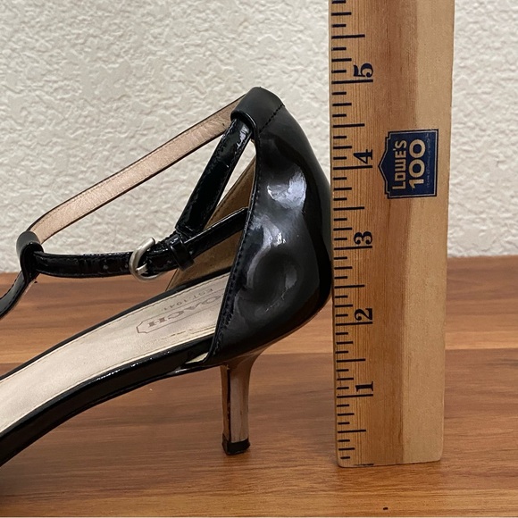 COACH Hellena Black Soft Patent Leather T-strap Kitten Heels Sandals Size 7.5B - Picture 8 of 16